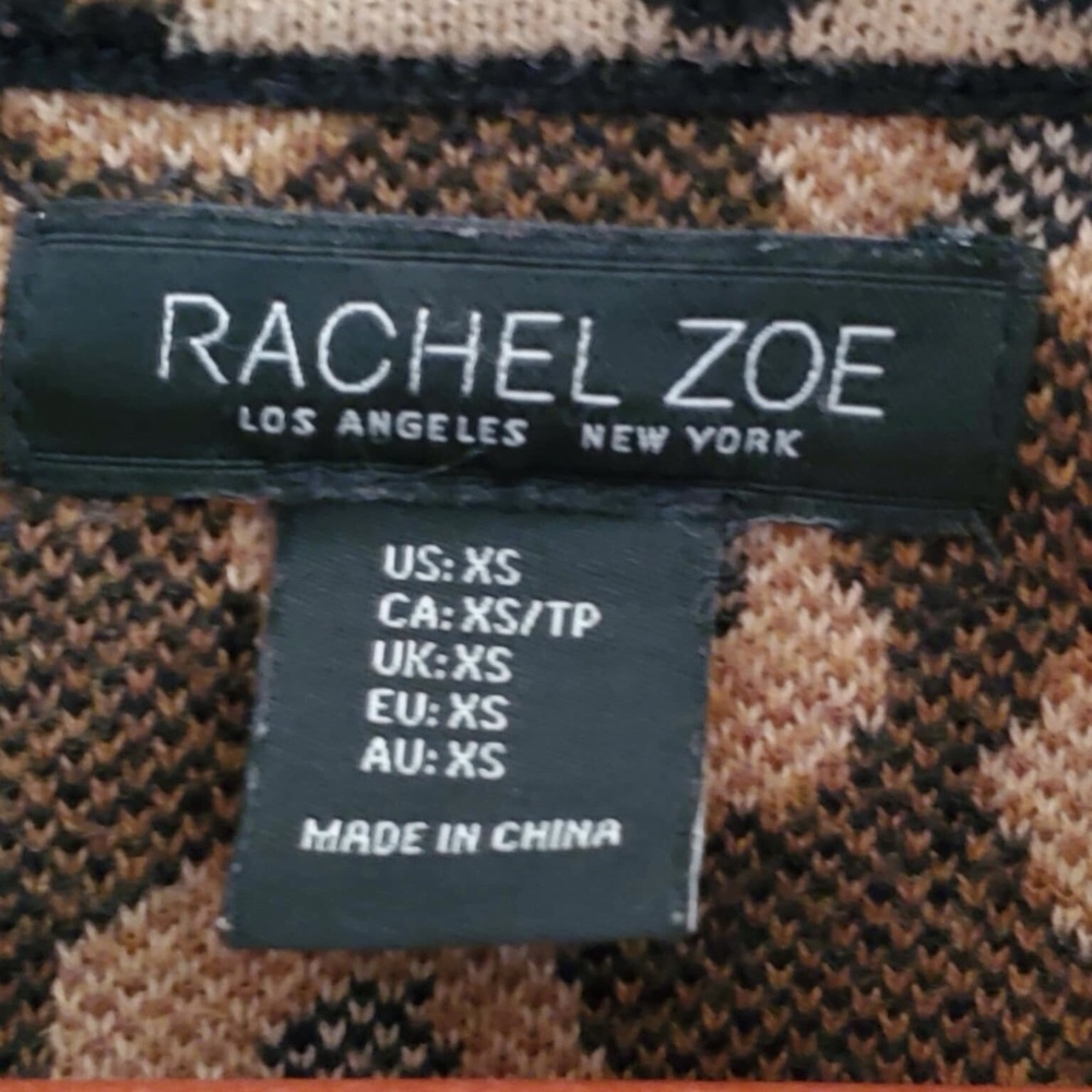 Rachel Zoe Tan Black Leopard Print Zippered Sweater Cardigan Pockets EUC XS - Picture 4 of 7